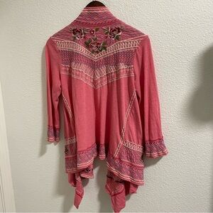 Johnny Was Pink Embroidered Cardigan